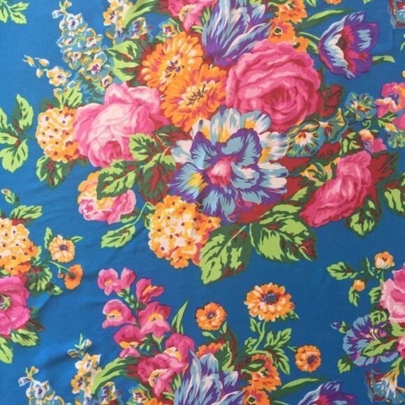 Vintage Silky Square Scarf in Blue with Beautiful Flowers - Picture 4 of 4